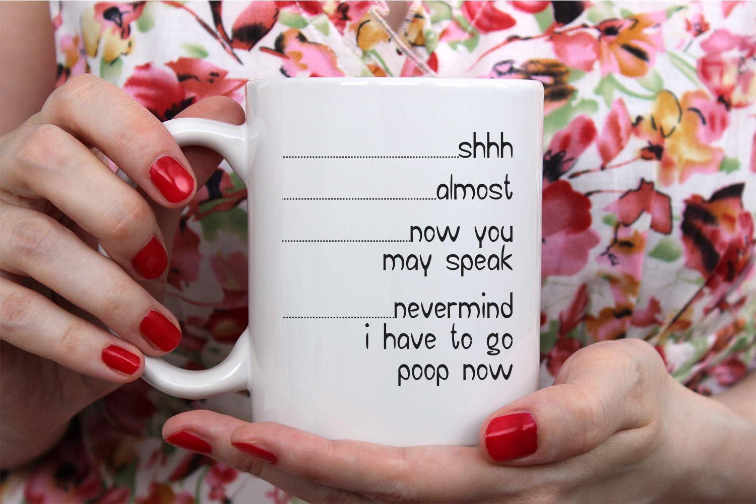 Funnwear Shh mug held in hand for comfortable daily use.