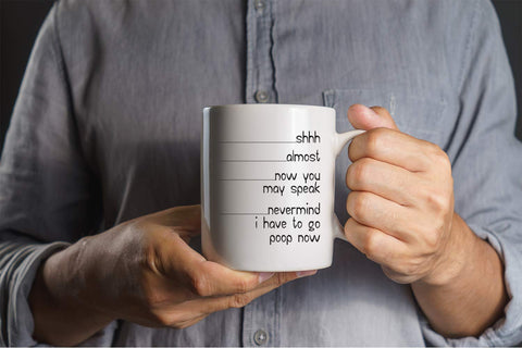 Funnwear Shh mug ready for microwave and dishwasher for easy care.