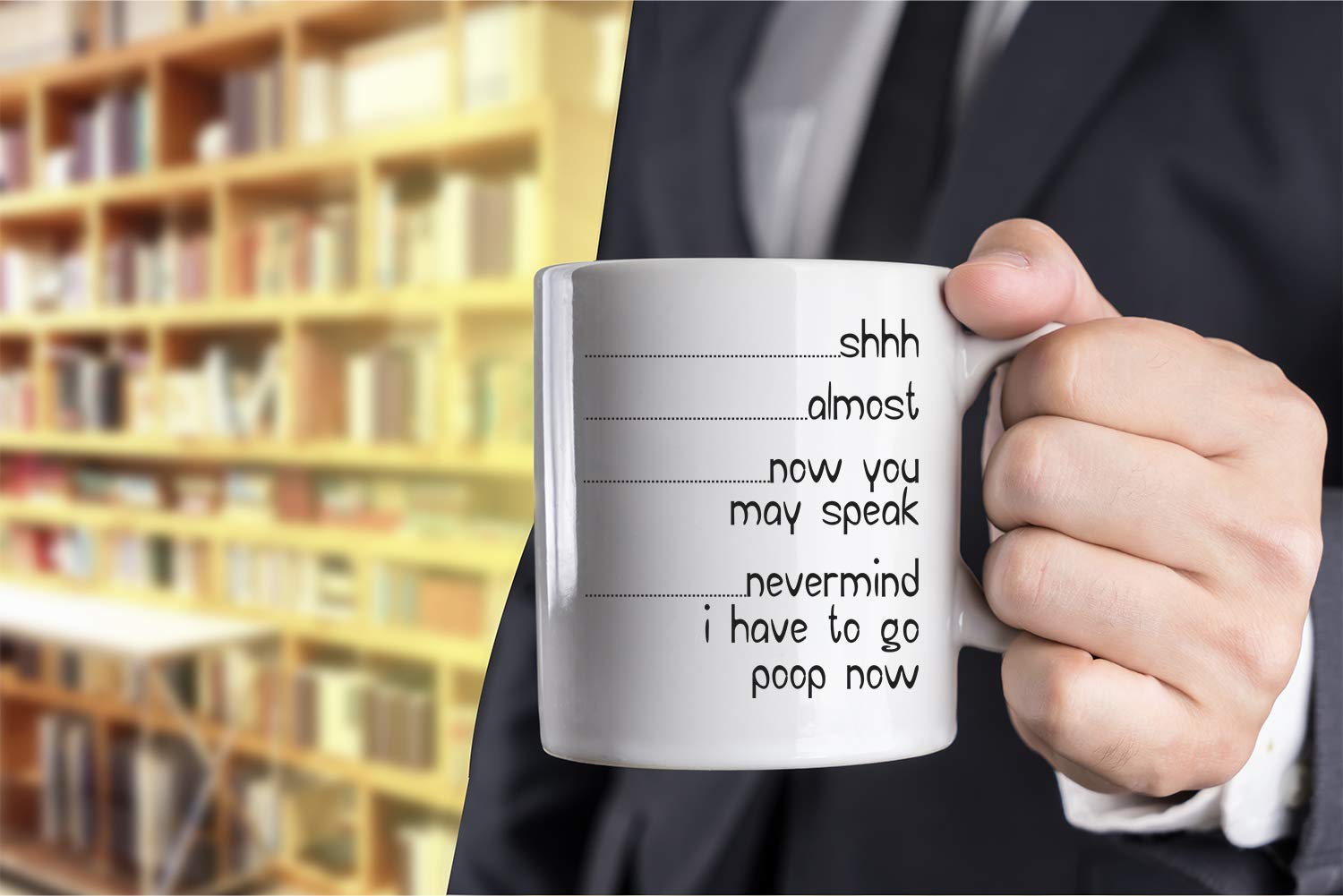 Funnwear Shh mug sunlit ceramic shows sturdy finish and vibrant print.