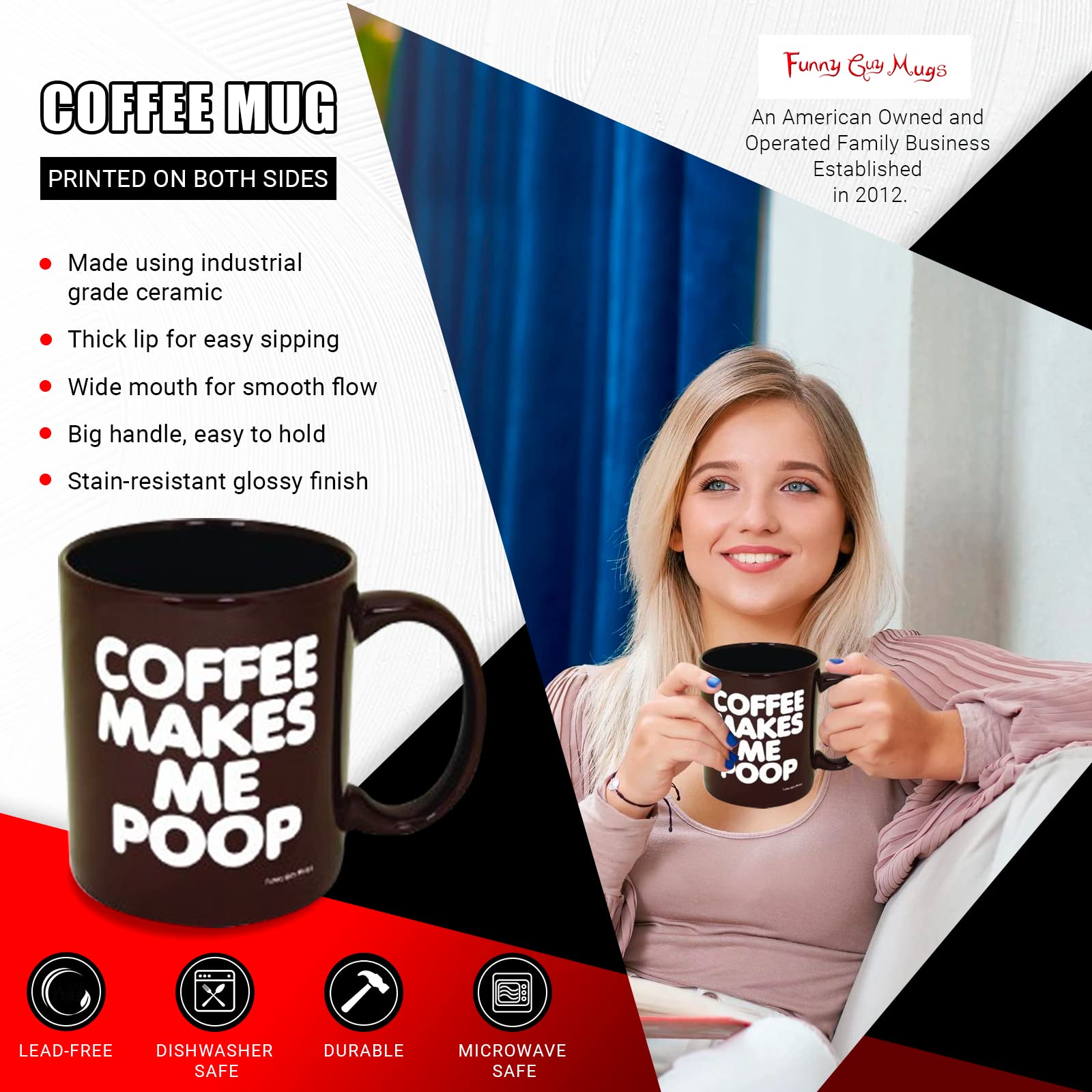 Funny Guy Mugs Coffee Makes Me Poop mug double-sided print for easy viewing from any angle