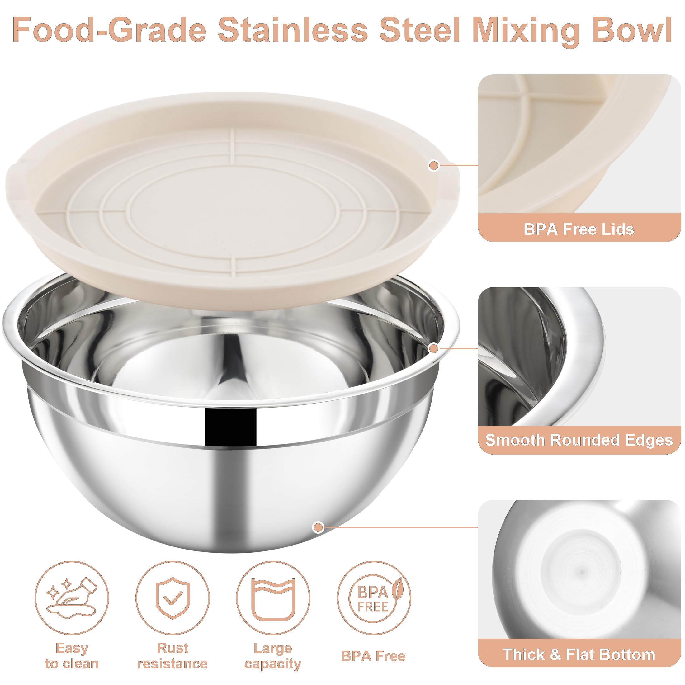 Funnydin 0.7qt mixing bowl with mirror interior for easy batter prep.