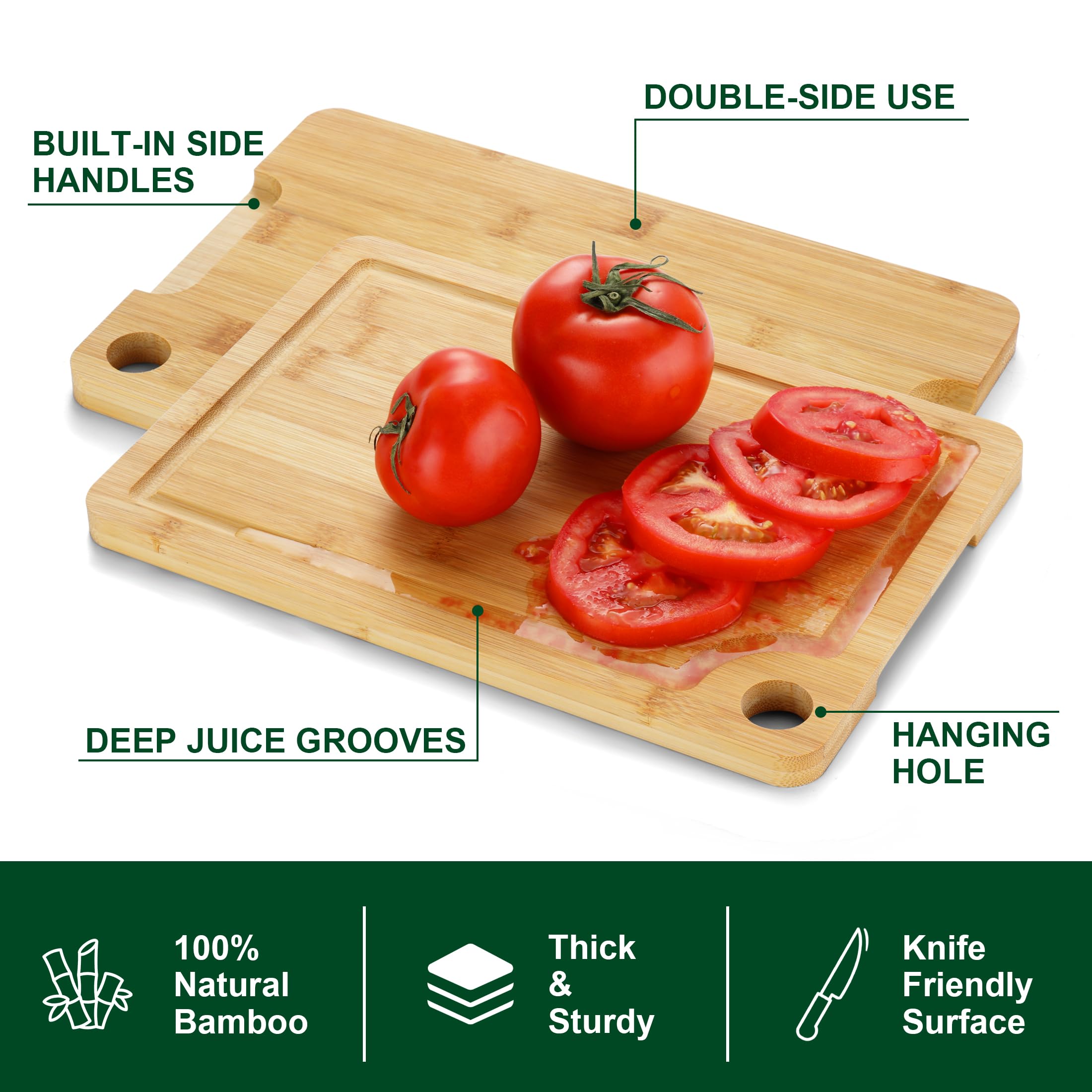 Funnydin bamboo cutting board 15x10 inch large carving board for meats