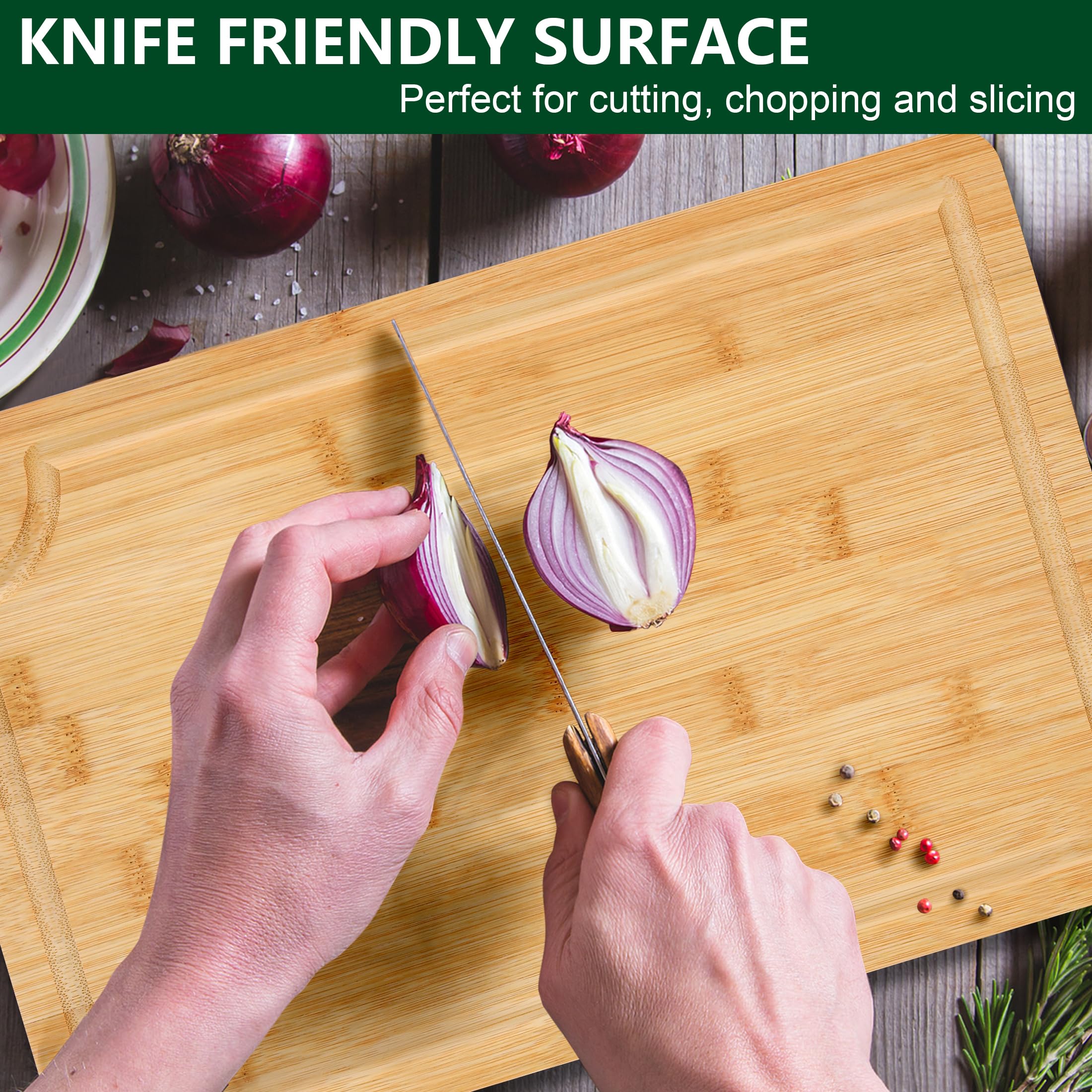 Funnydin bamboo cutting board with built-in side handles for easy transfer
