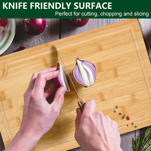 Funnydin bamboo cutting board with built-in side handles for easy transfer