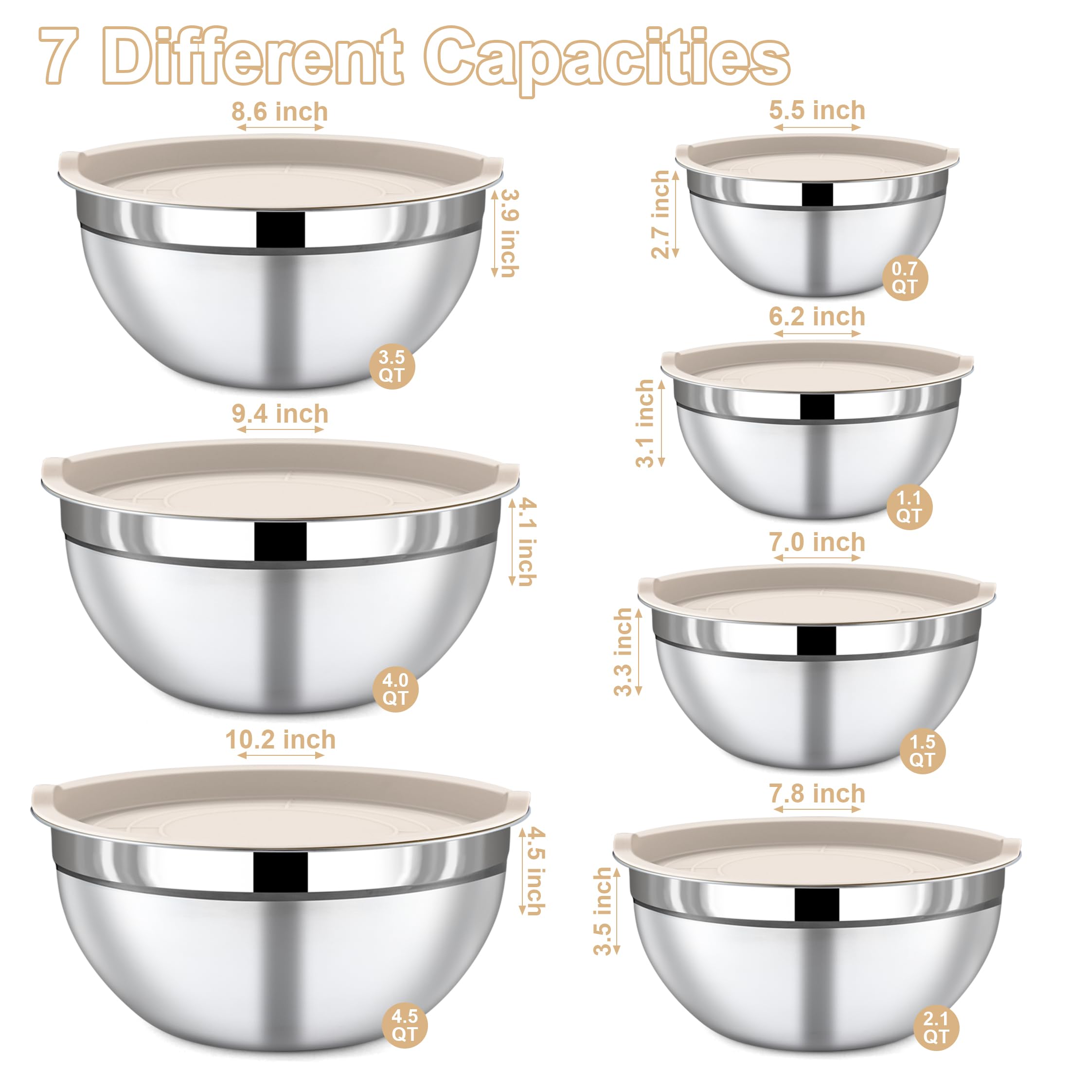 Funnydin nesting design stainless bowls save space on counter and in cabinets.