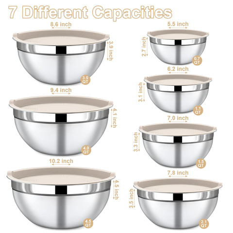 Funnydin nesting design stainless bowls save space on counter and in cabinets.
