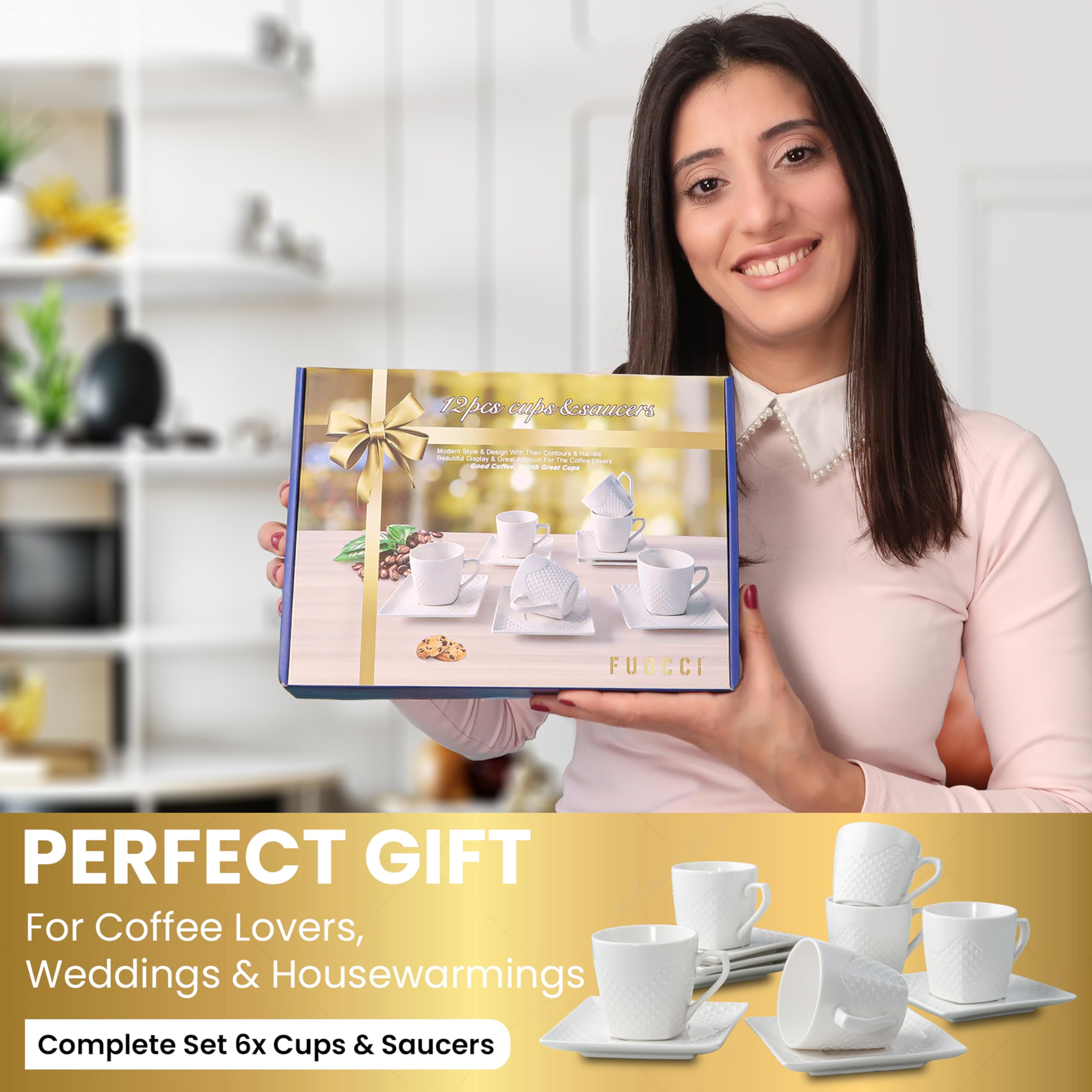 FUOCCI espresso cups with saucer full set of six for stylish entertaining and daily rituals.