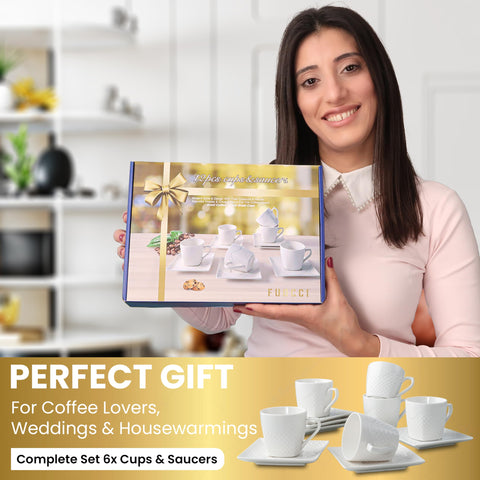 FUOCCI espresso cups with saucer full set of six for stylish entertaining and daily rituals.