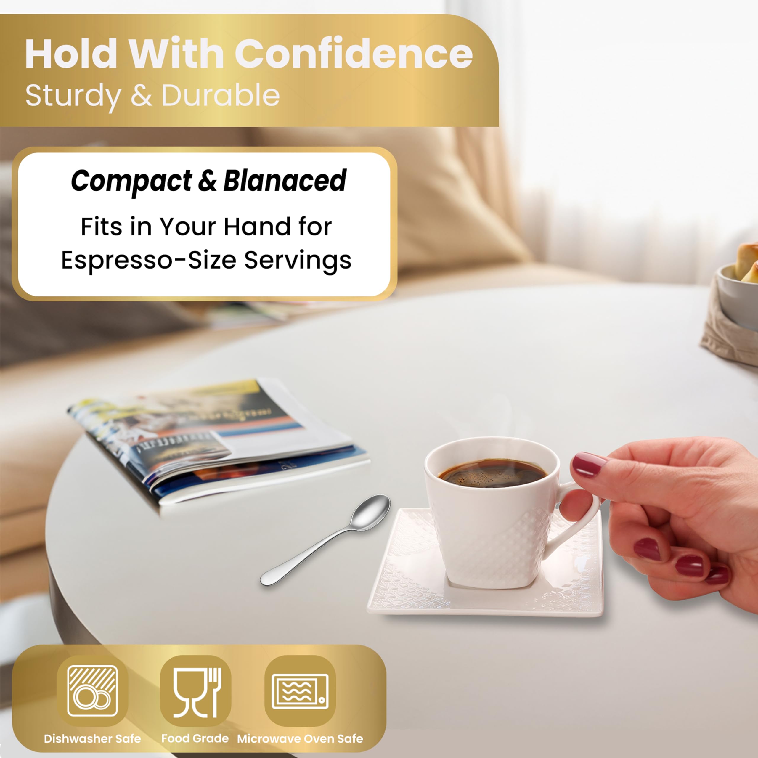 FUOCCI espresso cup with ergonomic handle design for comfortable grip during espresso pours.