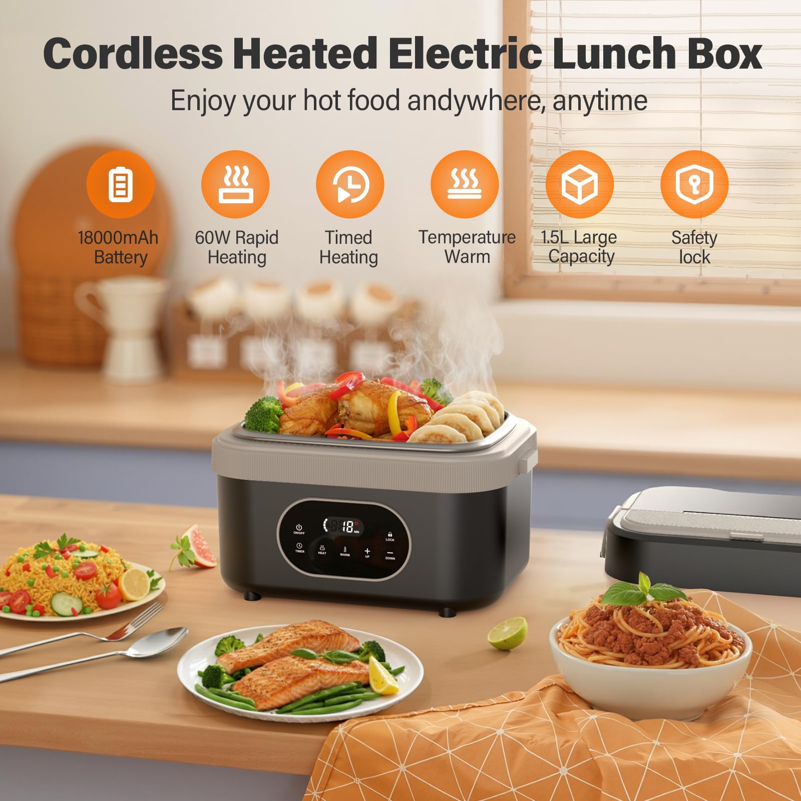 Furnovo lunch box lid open interior showing ample 1.5L capacity
