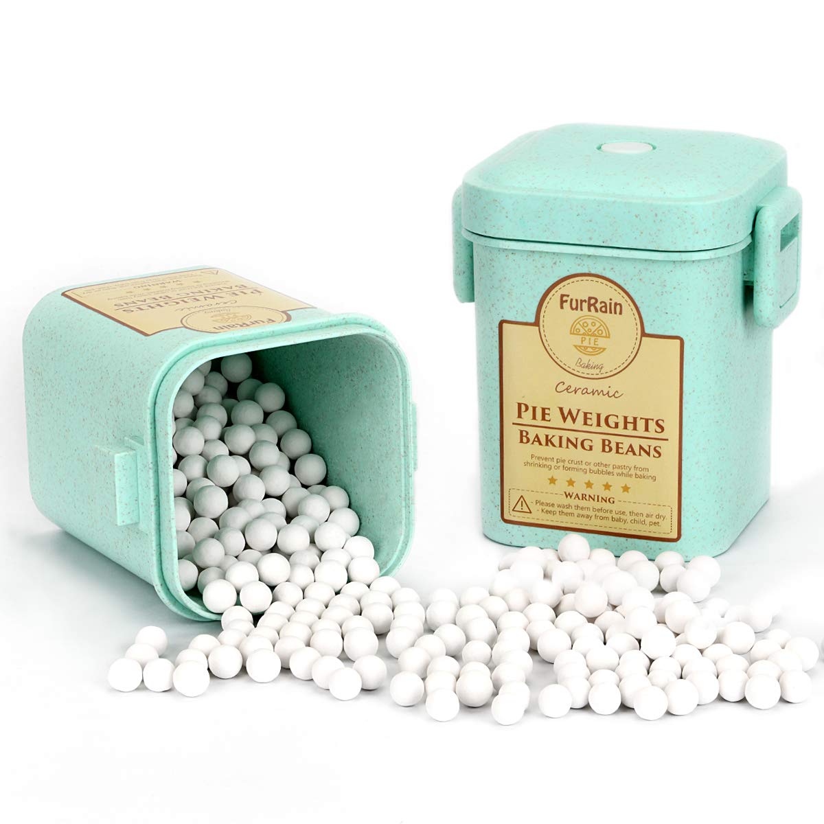 FurRain ceramic pie weights beads on parchment for even blind baking