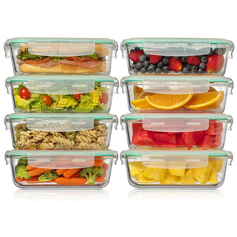Fusion Gourmet 35 oz glass containers for organized meal prep and easy stacking.