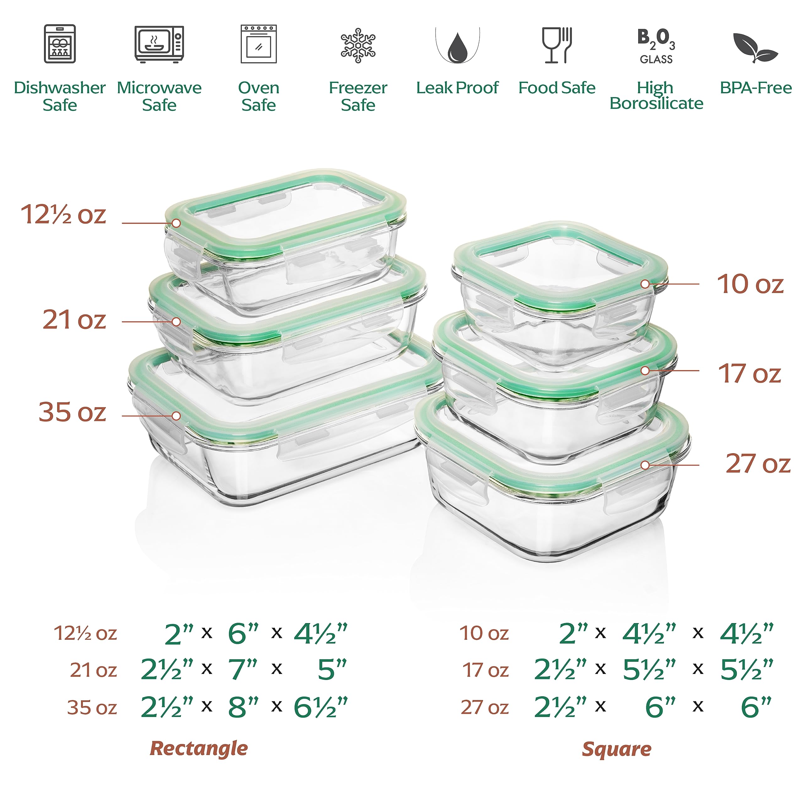 Fusion Gourmet medium rectangular glass container with leak-proof lid for leftovers
