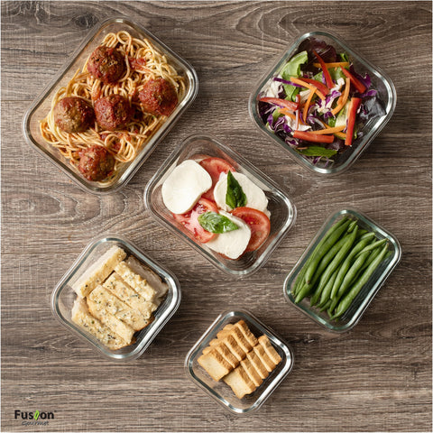Fusion Gourmet small rectangular glass container with secure lid for snacks
