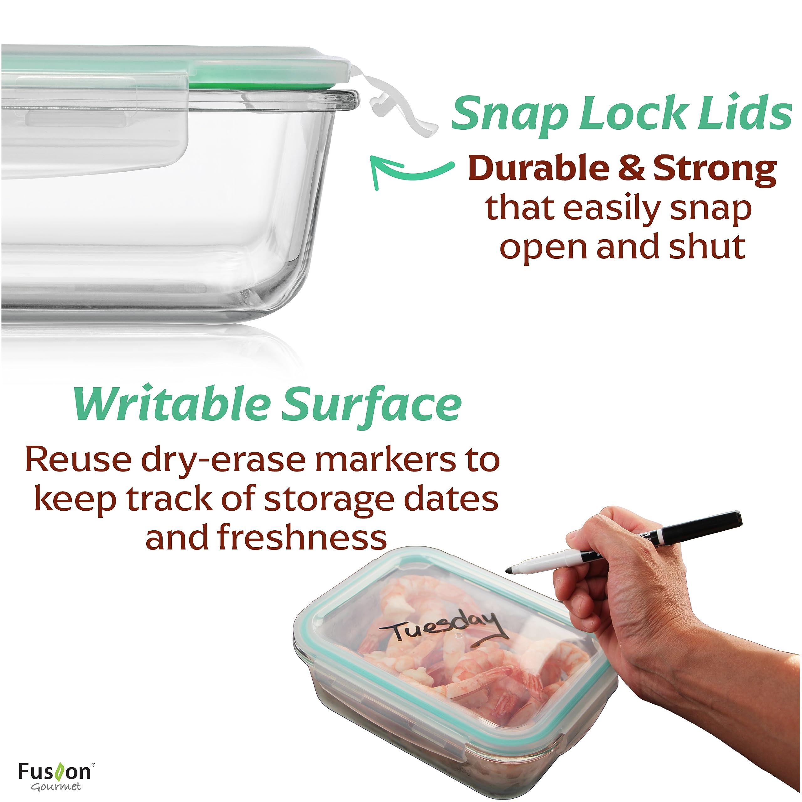 Fusion Gourmet medium square glass container with tight lid for storage