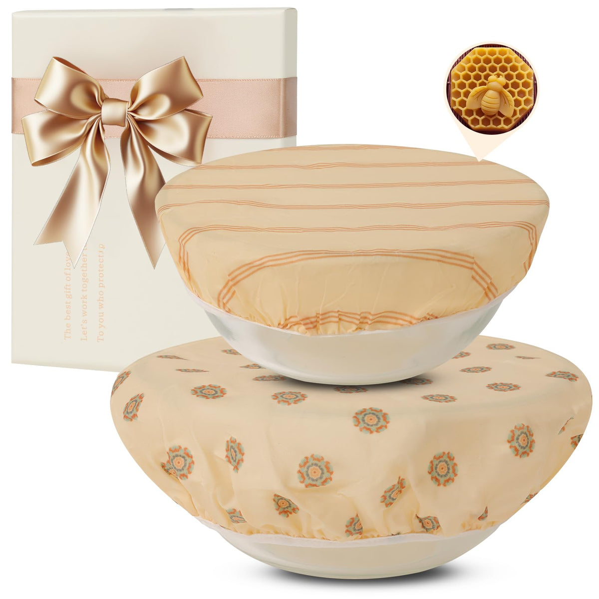 Fusnugk beeswax bowl cover in 10-12 inch size protecting dough during proofing.