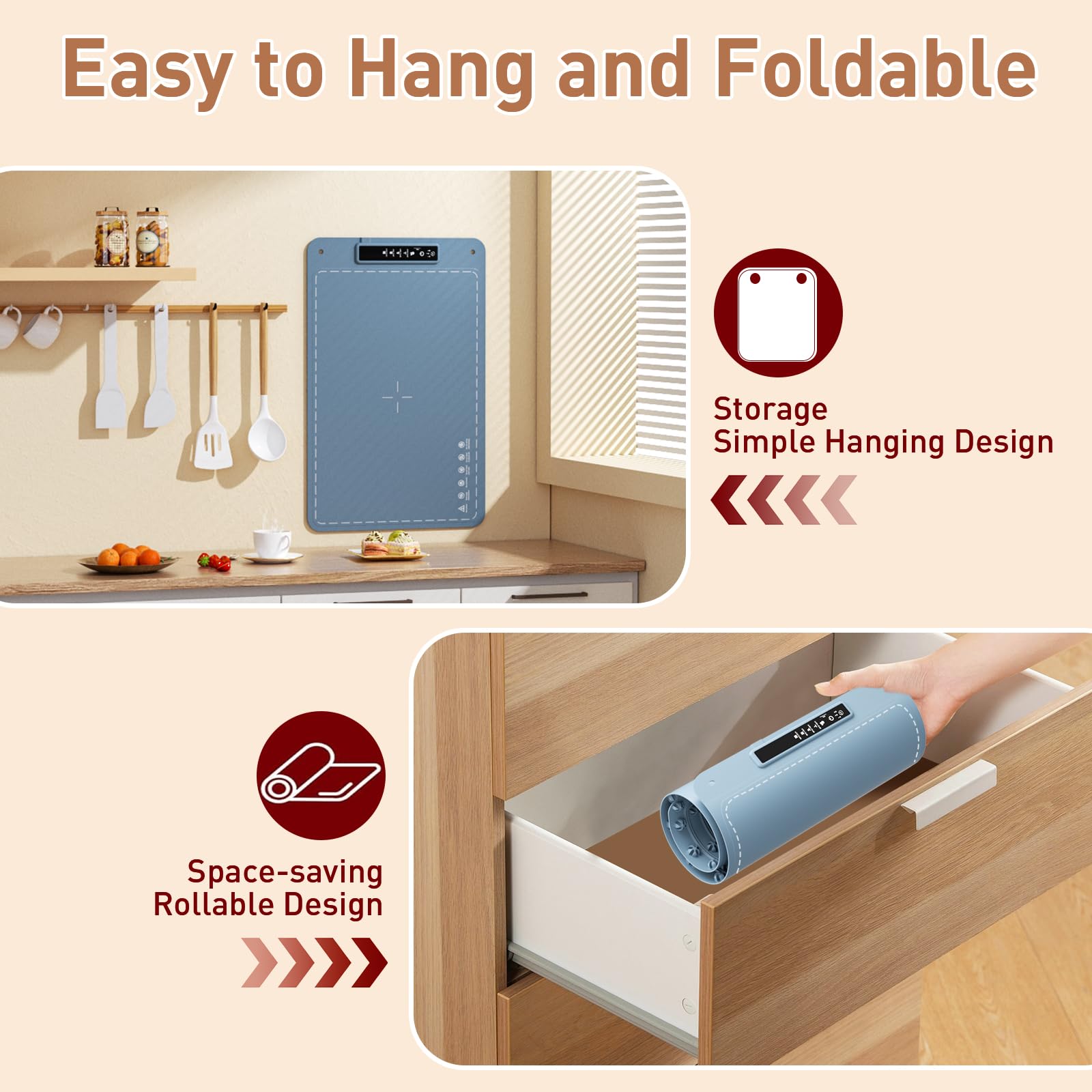 Fussion extra-large warming mat fits larger platters and multiple dishes.