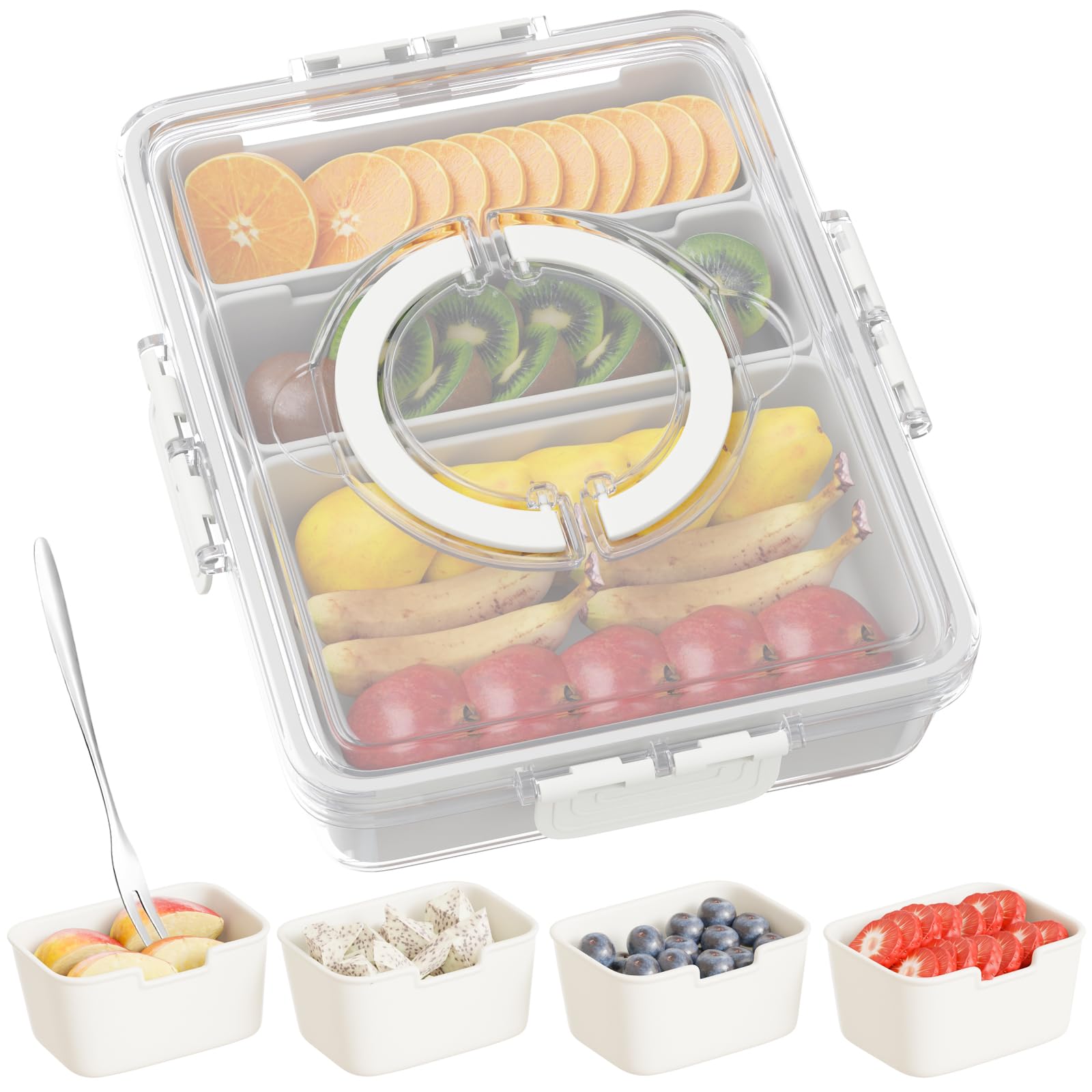 Futego Snackle Box with seven compartments and lid for organized snacks on the go.