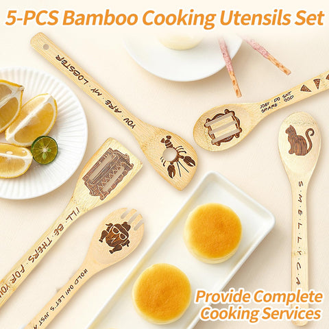 FUTERLY Friends laser-engraved bamboo spoons offer a refined aesthetic and non-stick performance.