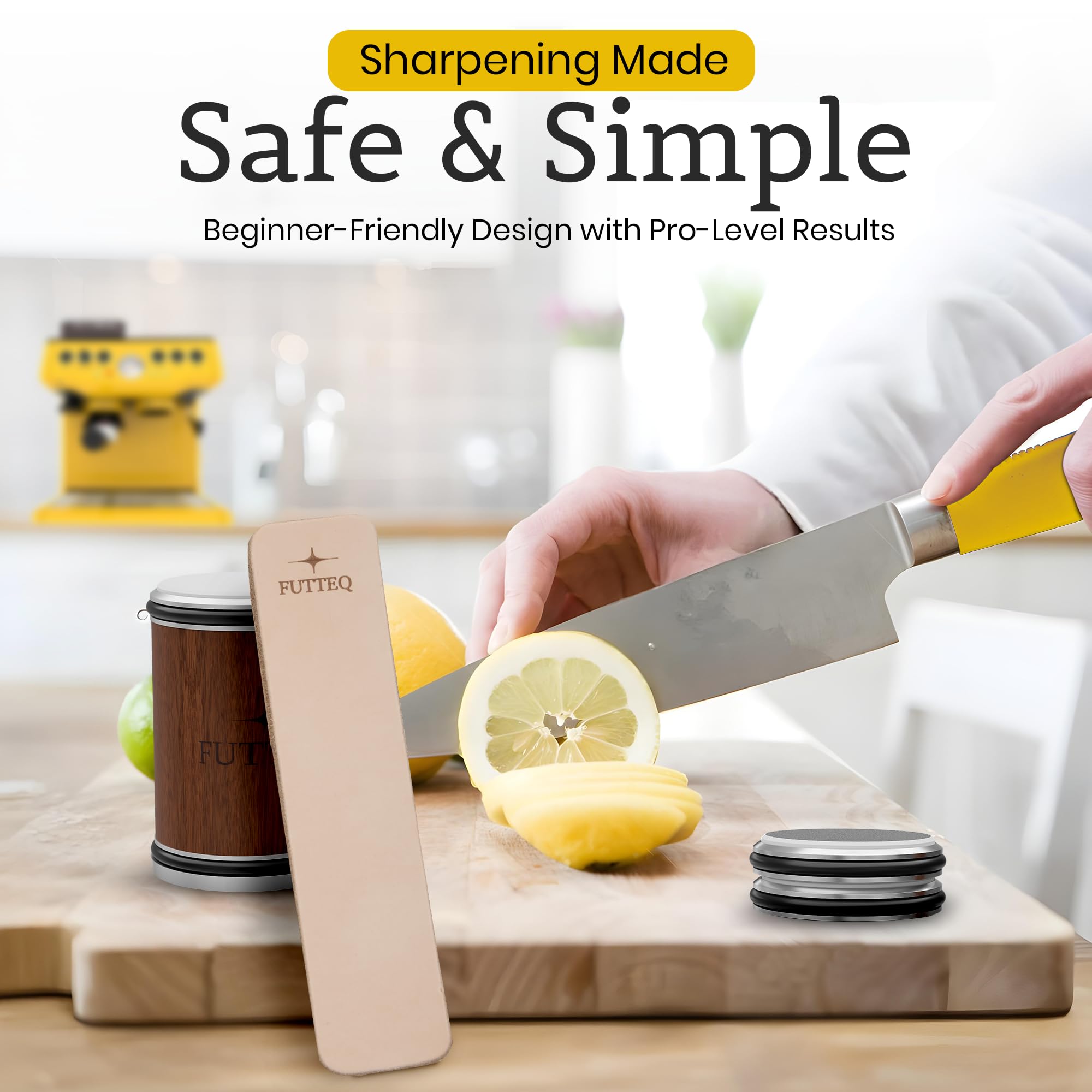 FUTTEQ magnetic holder shows safe, guided sharpening at precise angles