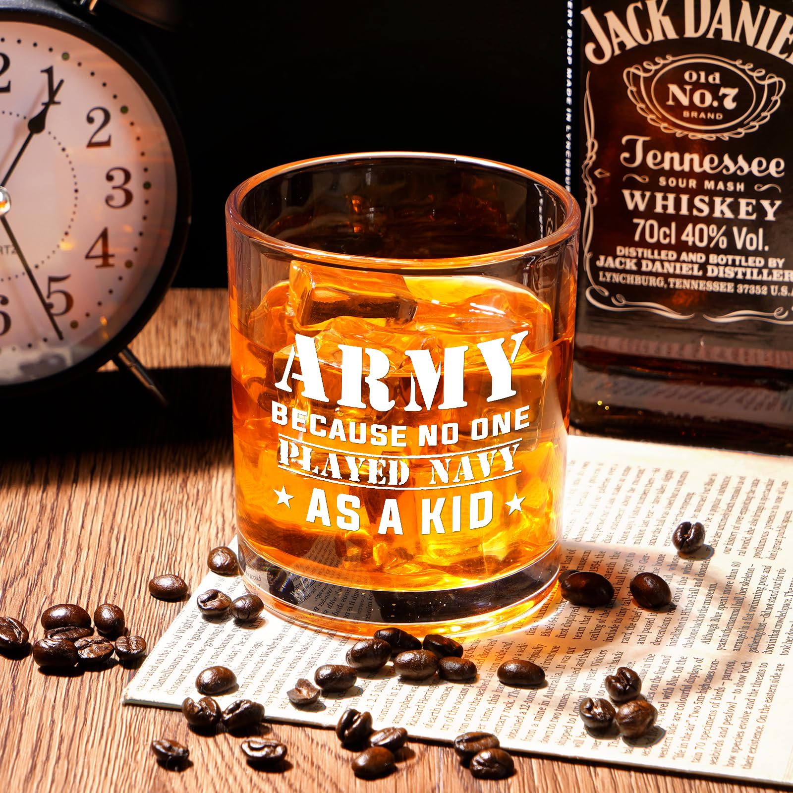 Futtumy Army phrase glass complements man cave or bar collection.