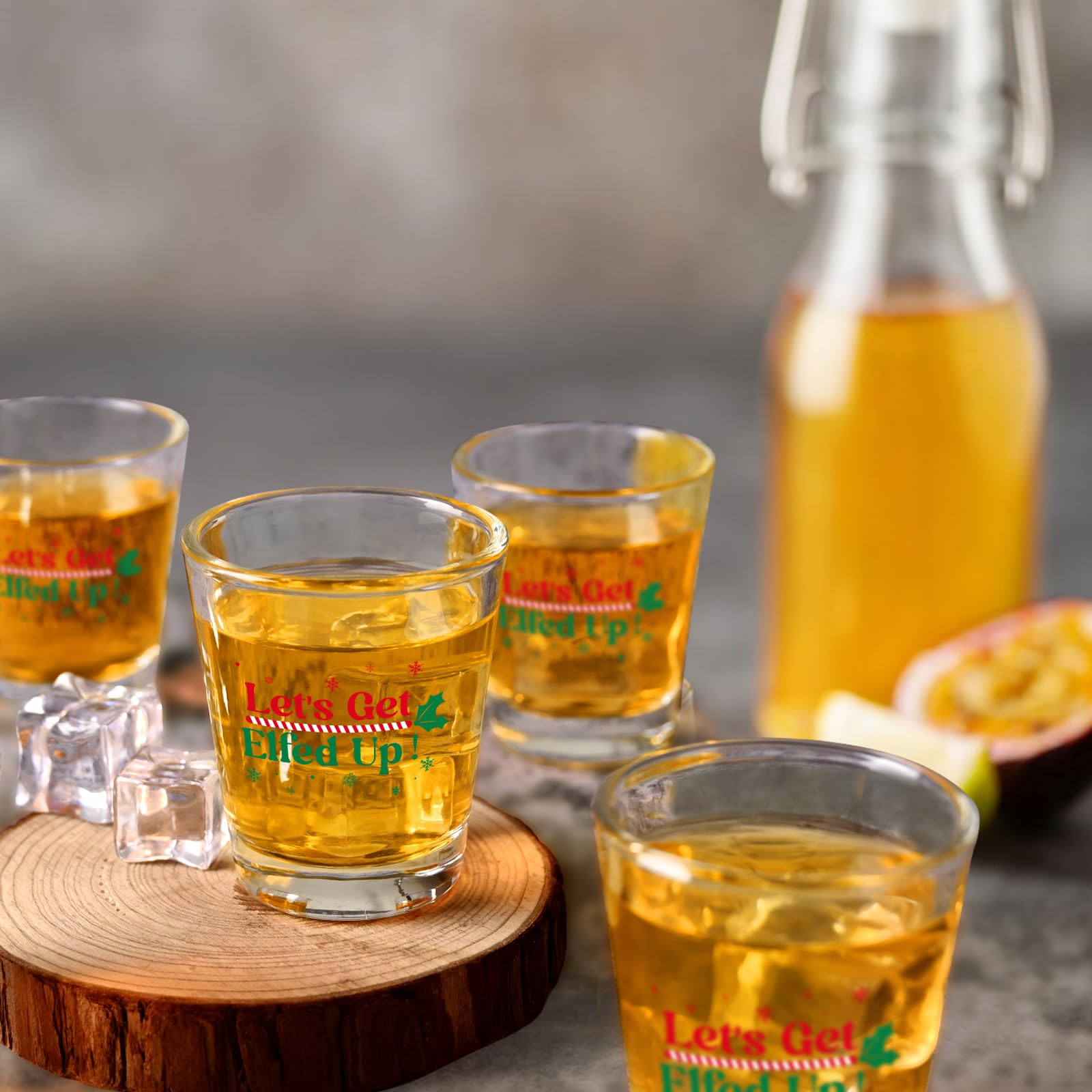 Futtumy Elfed Up shot glasses in clear glass for everyday holiday use.