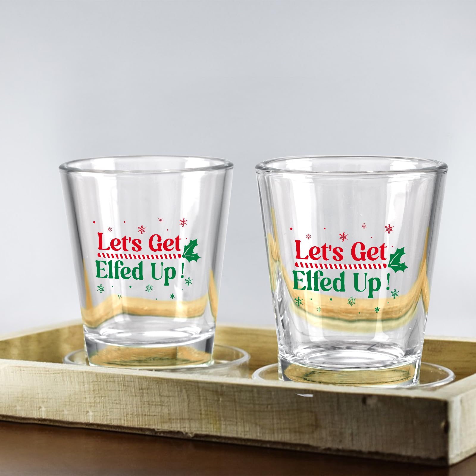 Futtumy Elfed Up shot glasses enhance holiday table setups.