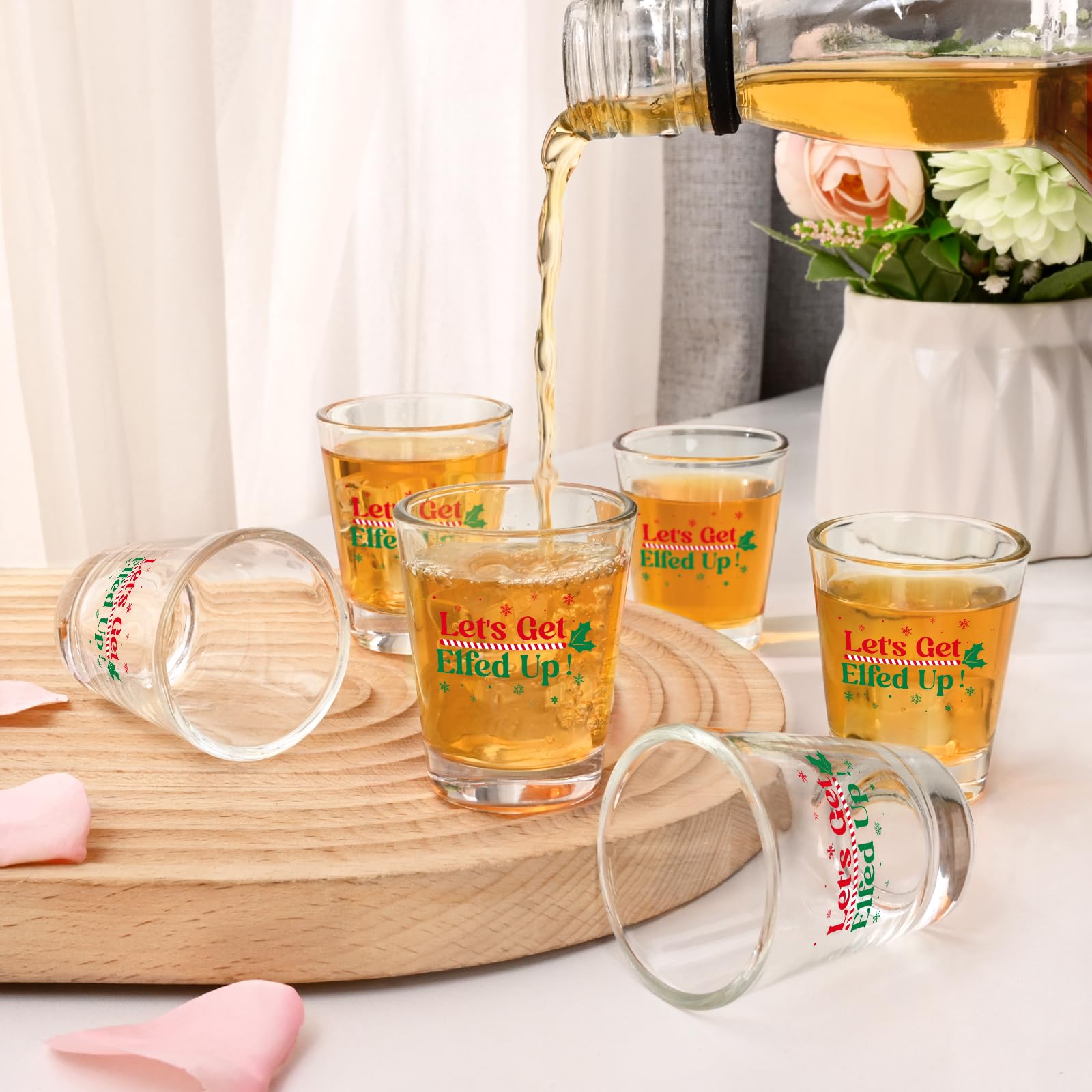 Futtumy Elfed Up shot glasses with snowflake pattern for seasonal parties.