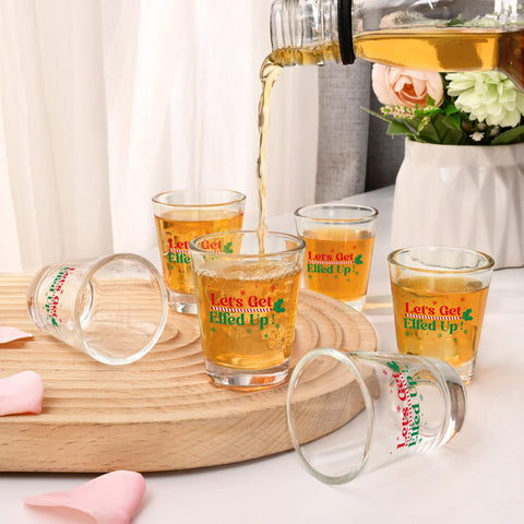 Futtumy Elfed Up shot glasses with snowflake pattern for seasonal parties.