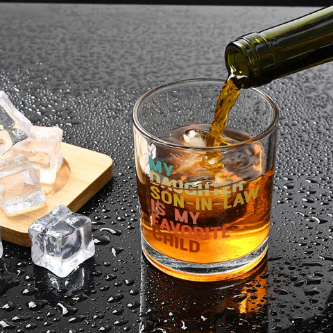 Futtumy funny father-in-law quote glass promotes lighthearted toasting and conversation.