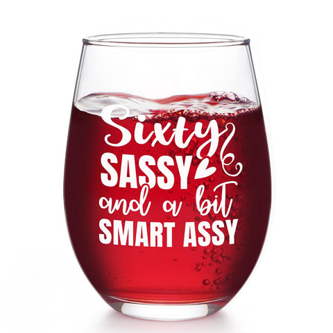Futtumy sixty-sassy wine glass front view for celebrations.