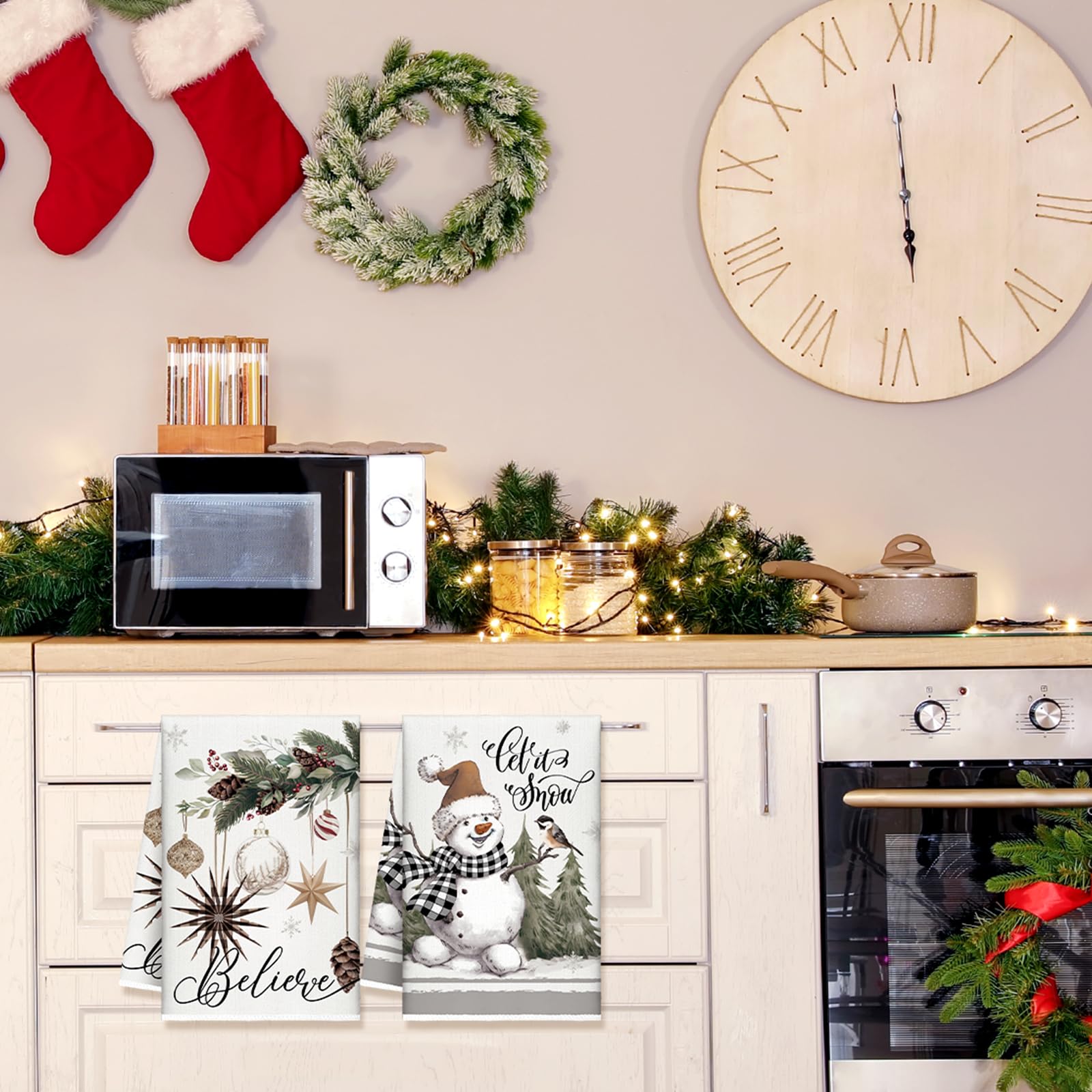 FuWeave gray-white towels complement farmhouse kitchen decor and everyday use