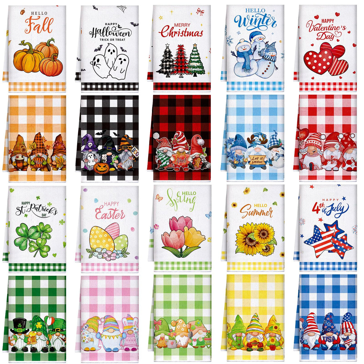 FuWeave holiday kitchen towels collection, 16x24, vibrant tones for festive meals and everyday cleanup.