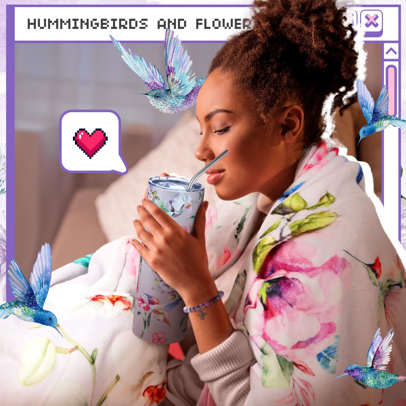 FuWeave hummingbird bracelet with purple beads as a stylish accessory