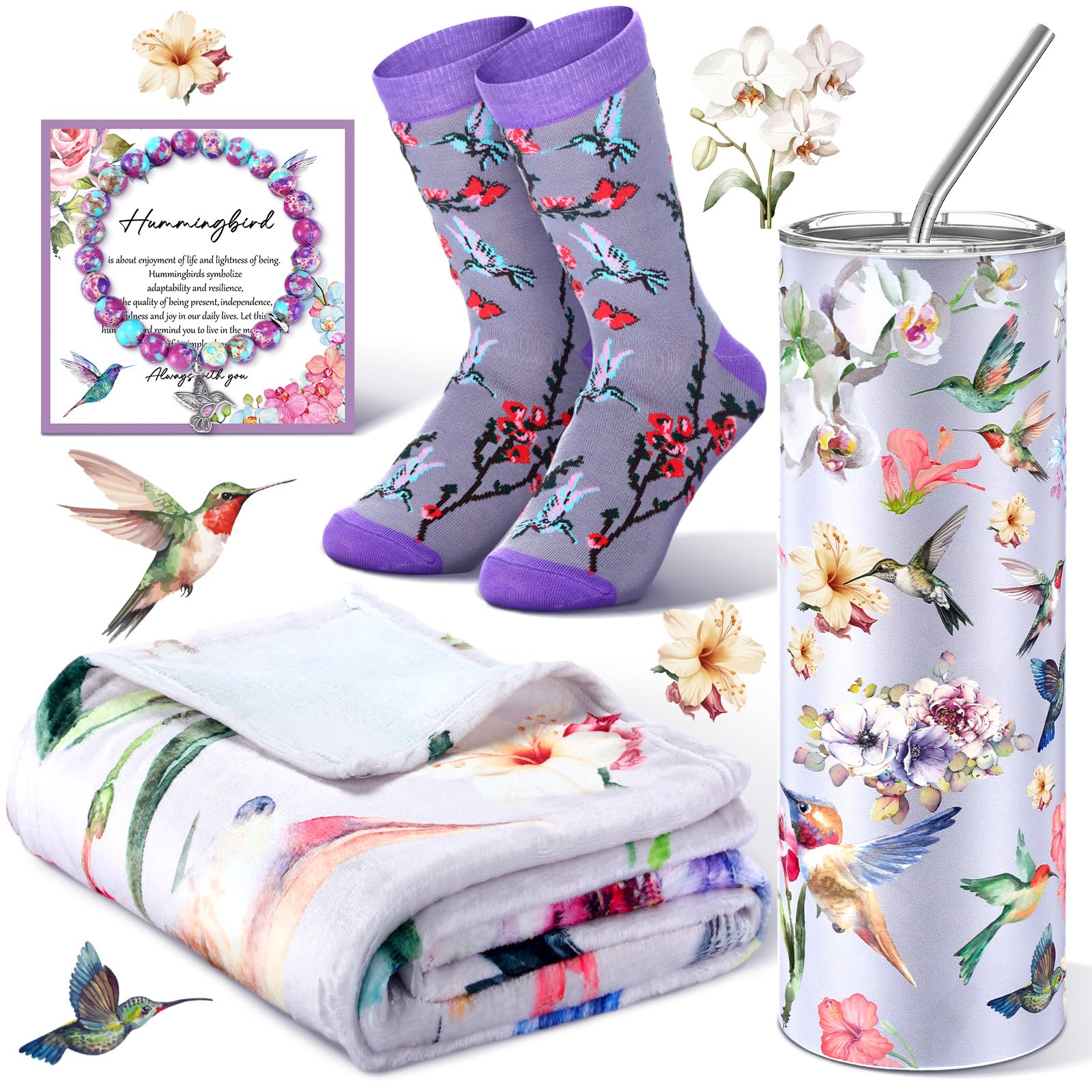 FuWeave hummingbird tumbler 20oz with straw for hot or cold beverages