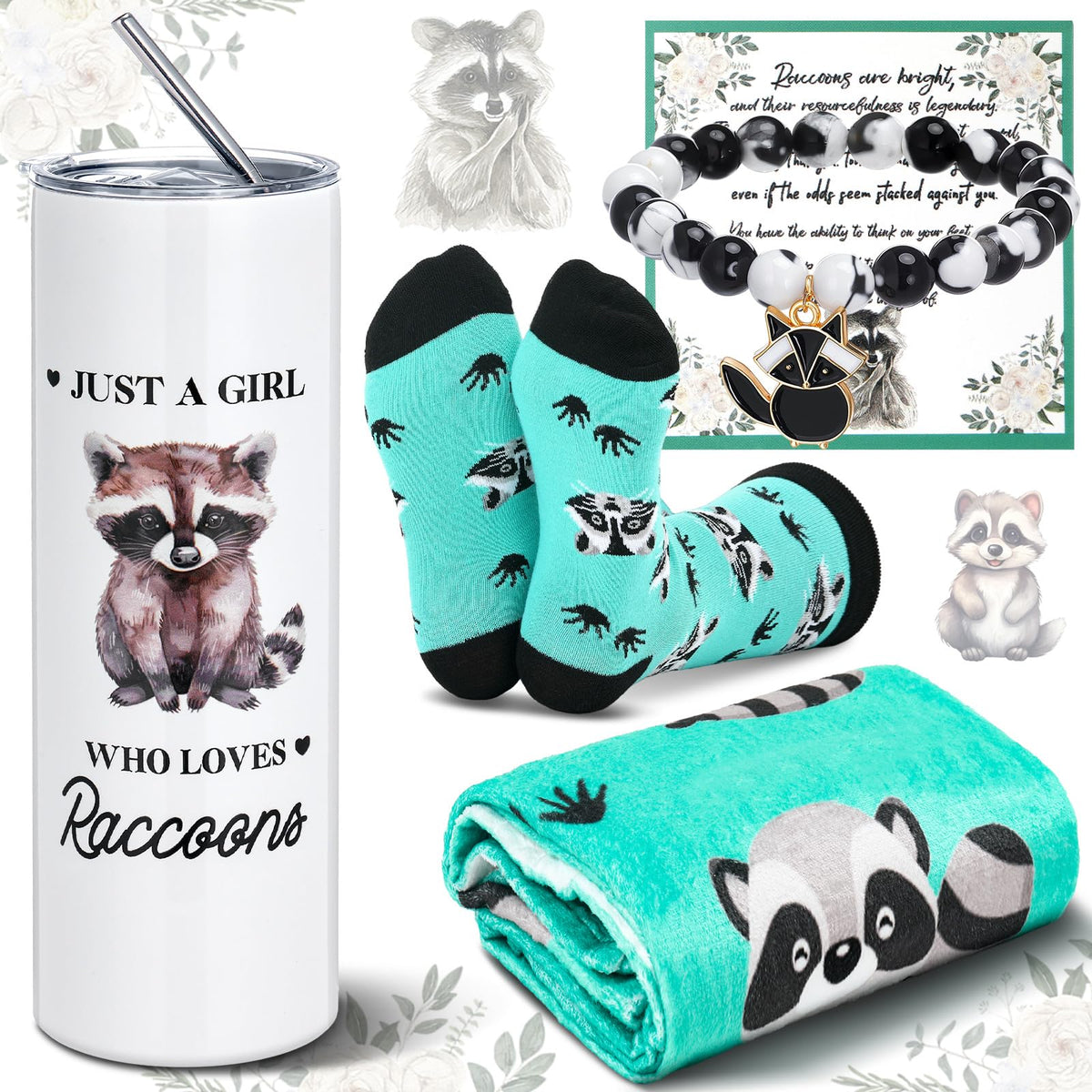 FuWeave raccoon tumbler 20oz with straw, perfect for hot or cold beverages on the go.