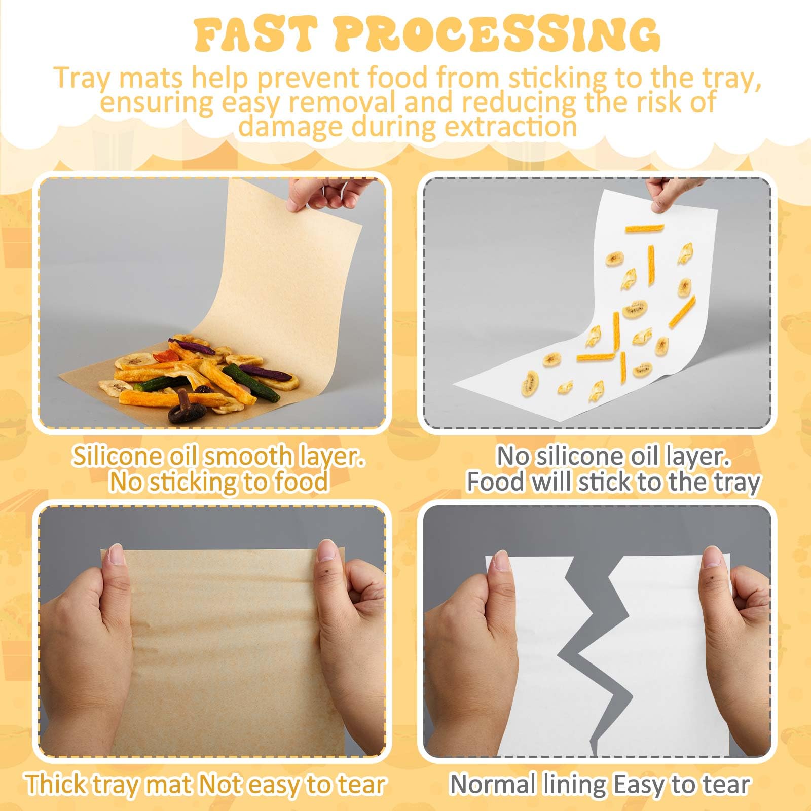 Oil- and water-resistant surface helps minimize mess during handling.