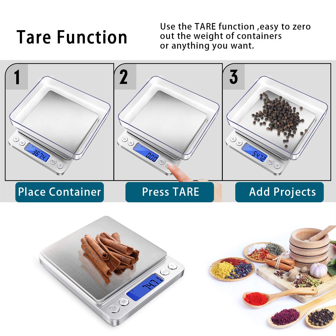 Fuzion Digital Gram Scale includes two trays for easy use.