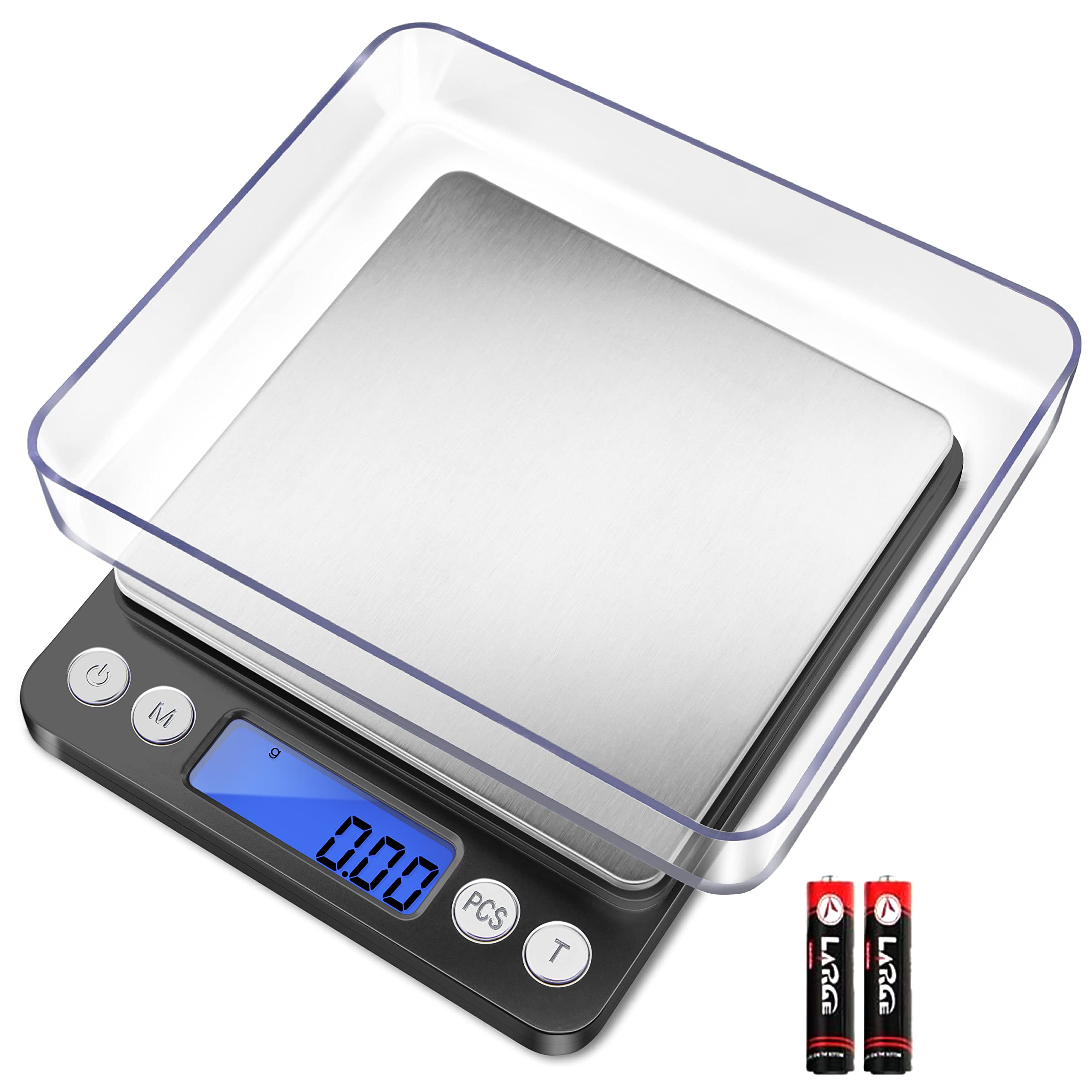 Fuzion digital gram scale with two trays for precise measurements at a glance.
