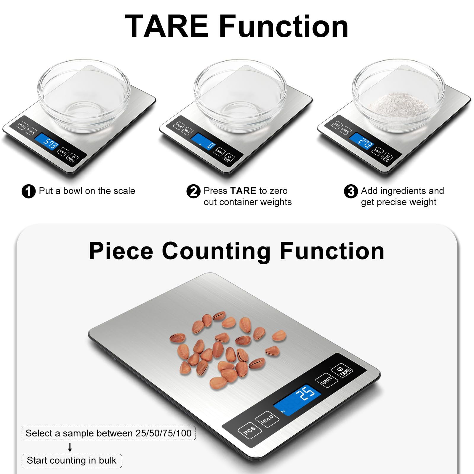 Fuzion Food Scale tare function streamlines weighing with bowls and jars
