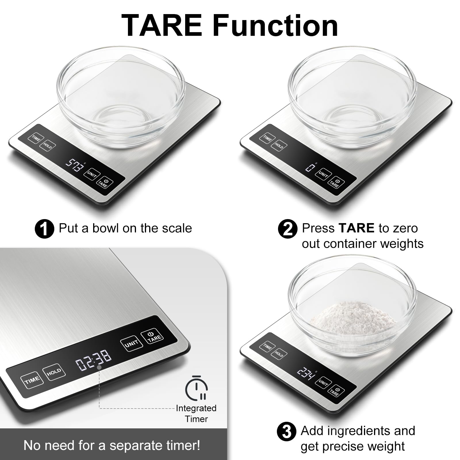 Fuzion Food Scale timer function for cooking tracking