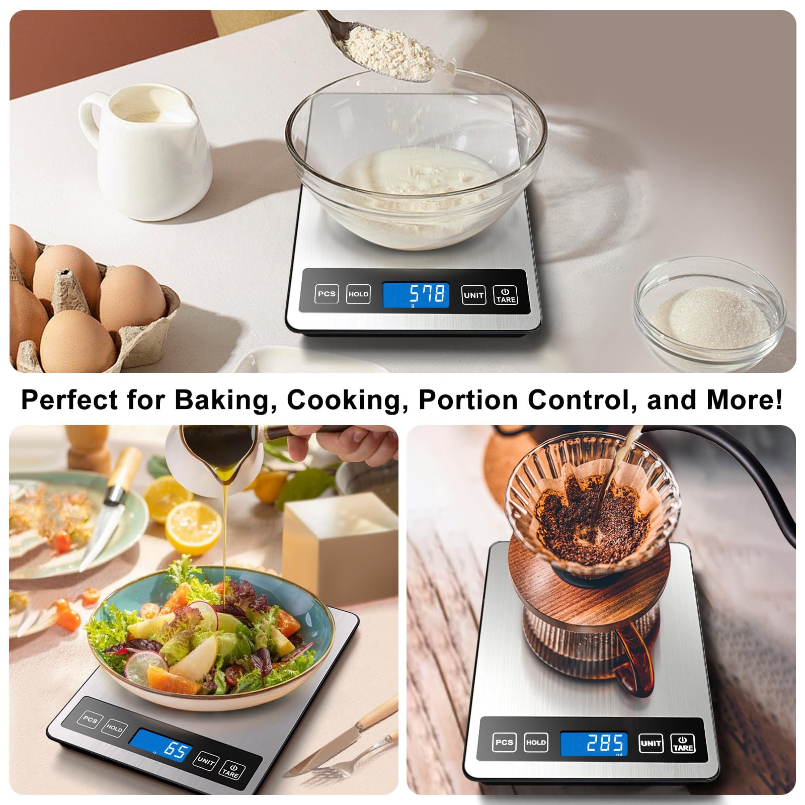Fuzion Food Scale tempered glass surface resists smudges for quick cleanup