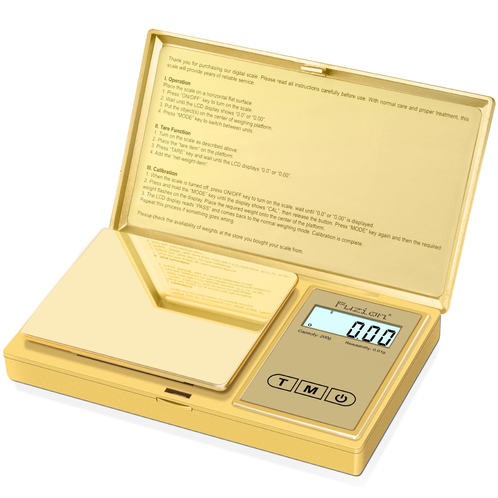 Fuzion Gram Scale with gold titanium plating offers durable, stylish weighing on the go.