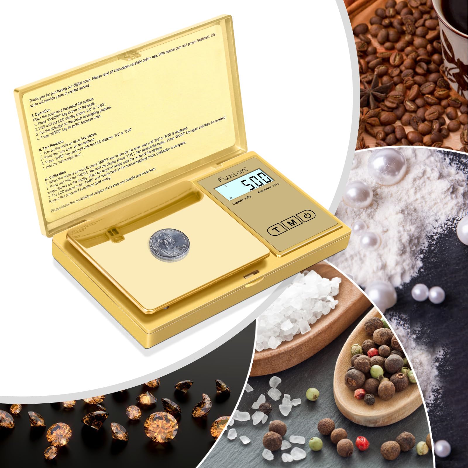 Six weighing modes cover grams, ounces, carats, and more for versatility.