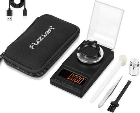 Fuzion milligram scale shows 50 g capacity with 0.001 g precision for precise measurements