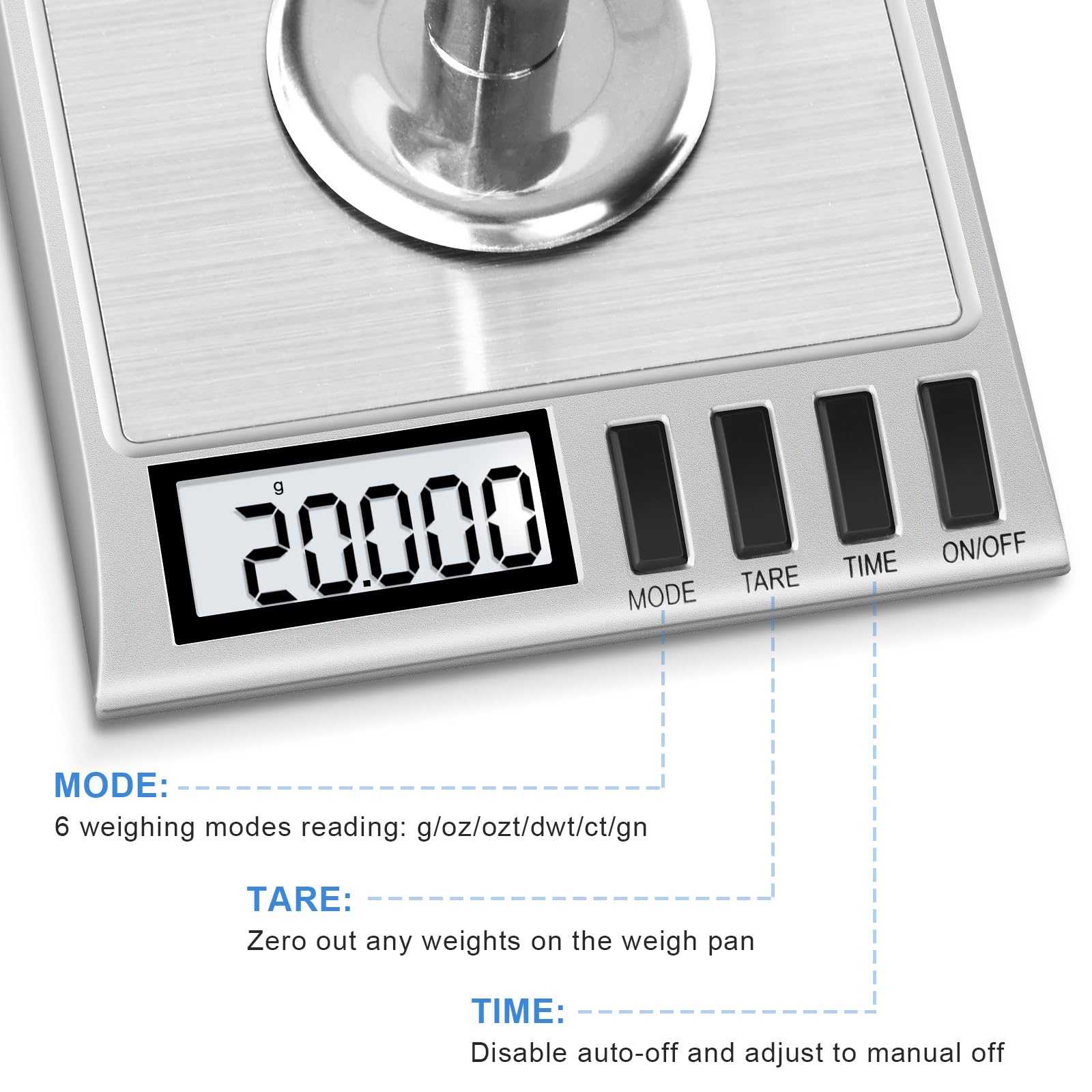 Fuzion scale with included scoop and tweezers for precise handling