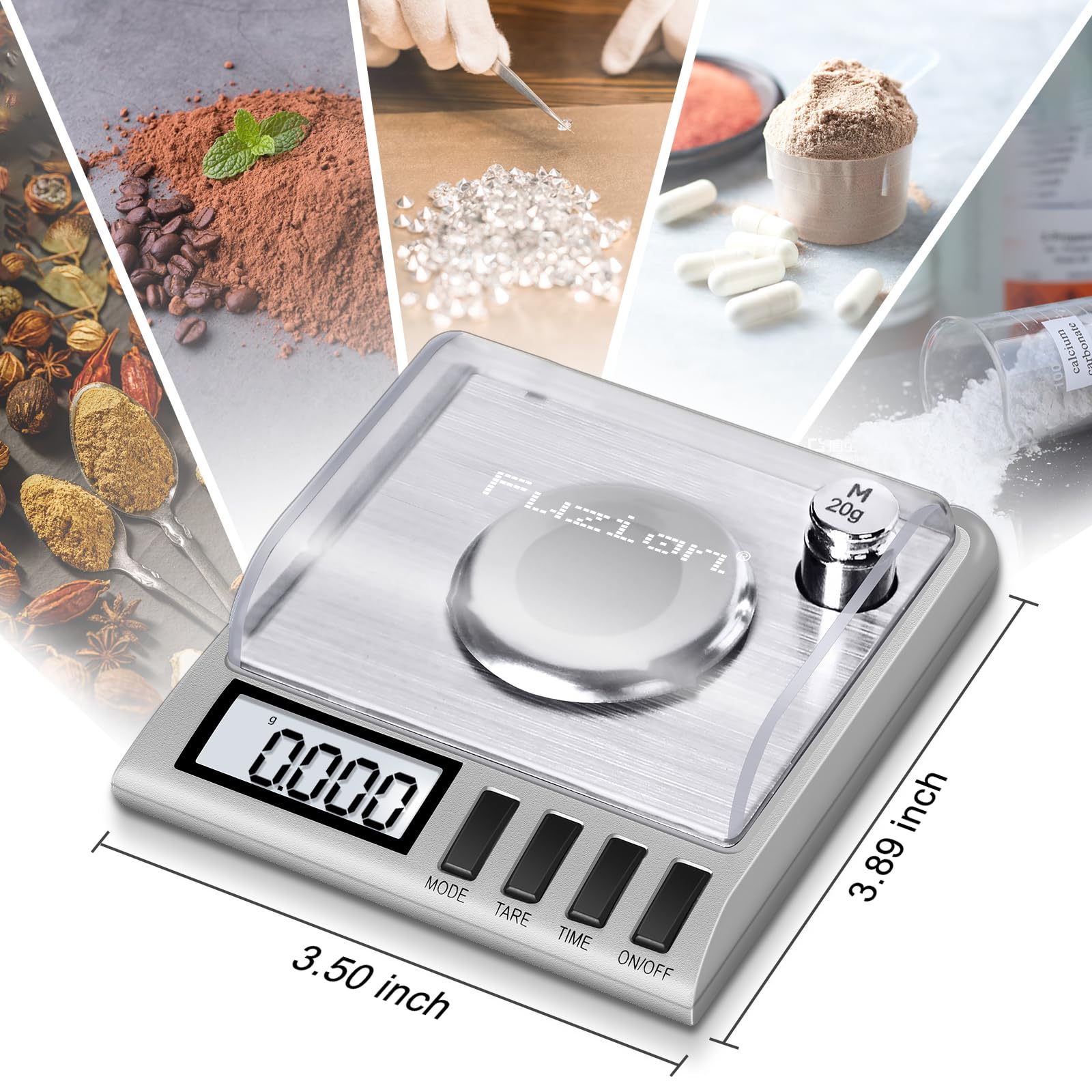 Fuzion milligram scale tare function shown with weighing pan for net weight accuracy