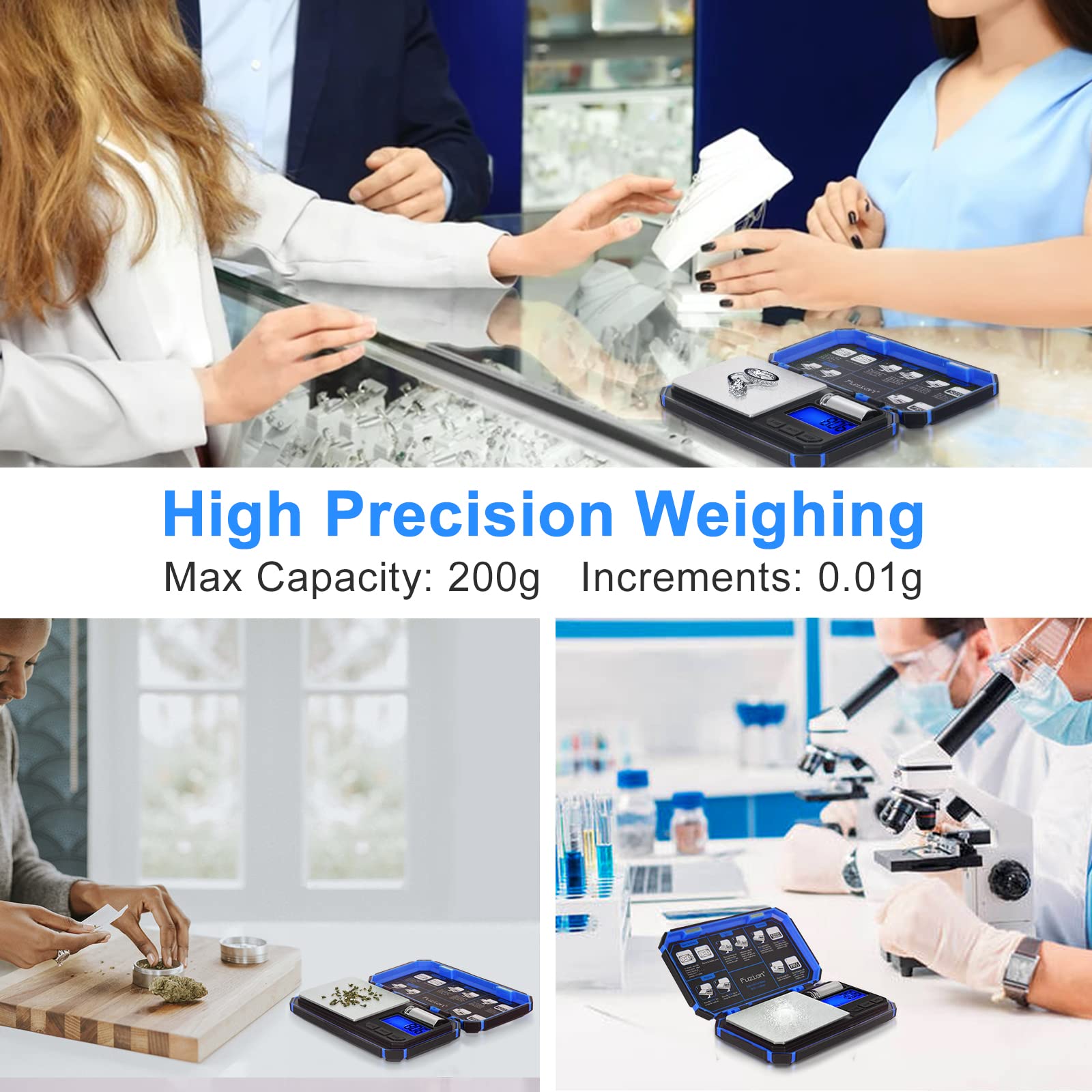 Fuzion TU-X pocket scale in use, measuring tiny items with steady accuracy.