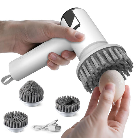 Fuzqq electric egg cleaner brush in action on eggs for fast cleaning