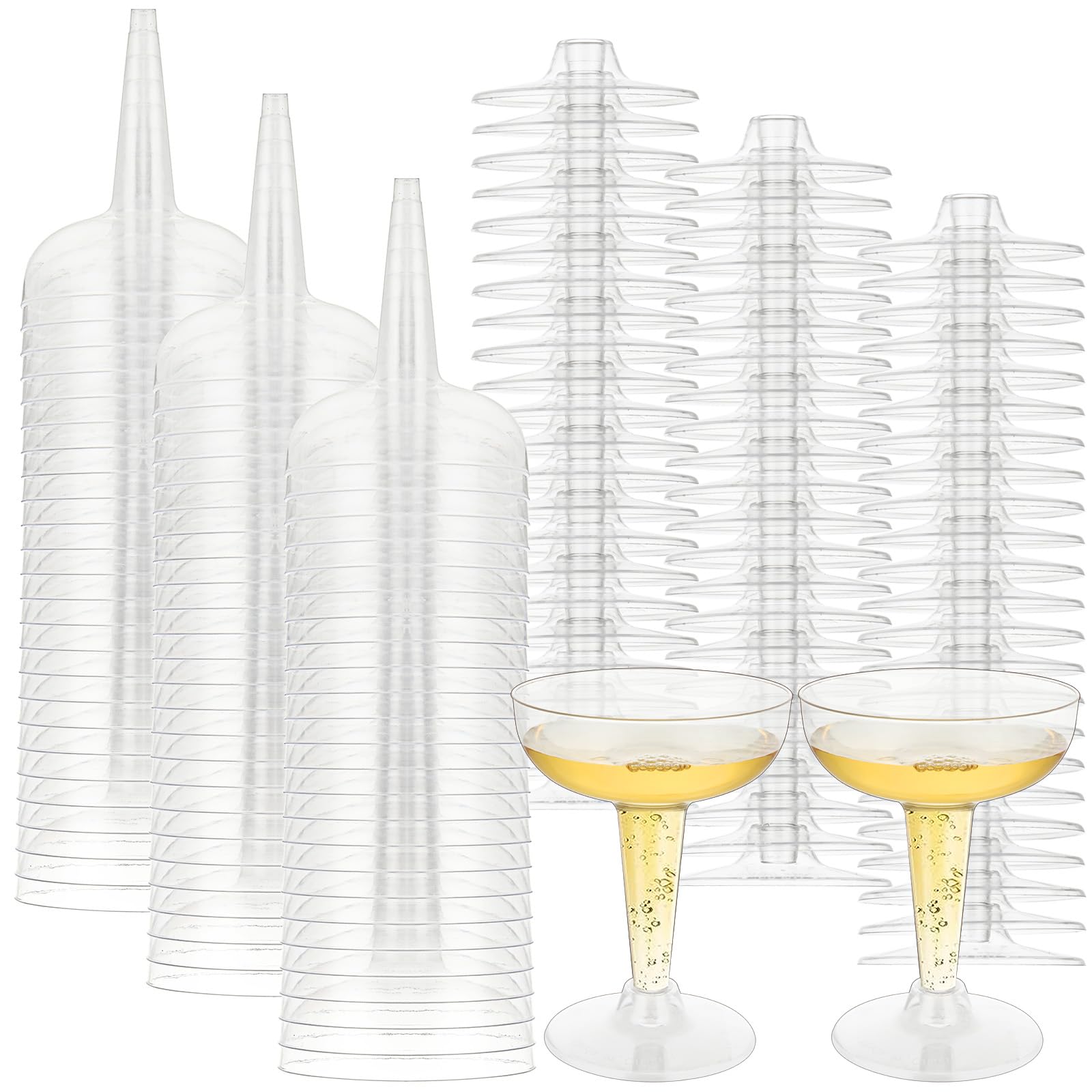 FVIEXE champagne coupe glasses with easy assembly for quick setup.